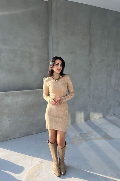 Seda Yalçın Atelier Stone Ribbed Half Turtleneck Knitwear Dress