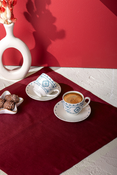 Emsan Ethnic Azur New Bone 2 Kişilik Kahve Fincan Takımı 90 ml Mavi