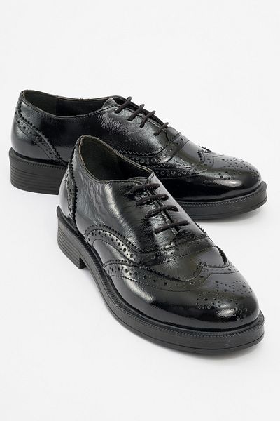 LuviShoes Avra Black Patent Leather Genuine Leather Women's Oxford Shoes