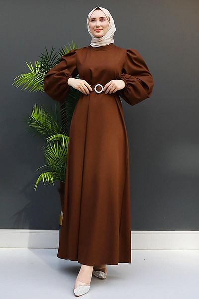 GİYZAMİLA Φόρεμα Καφέ Χρώμα Feyza Hijab