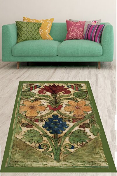 on the clouds Etnik Çiçekli Yapraklı Ebru Sanat Yıkanabilir Kaymaz Taban Leke...