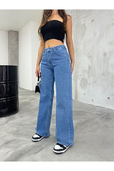 BİKELİFE Blaue Palazzo-Jeans mit hoher Taille
