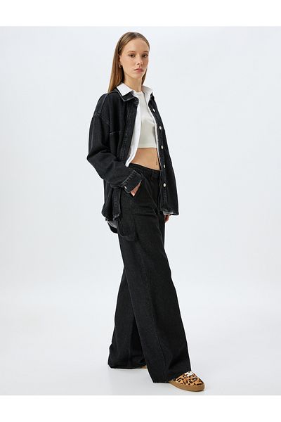 Koton Wide Leg Regular Waist Button Pocket Detailed Jeans - Wide Leg Jeans