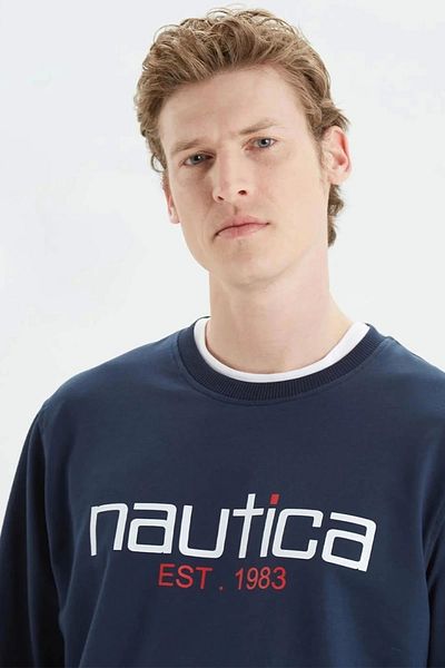 Nautica Nautıca Men's Navy Blue Standard Fit Printed Sweatshirt