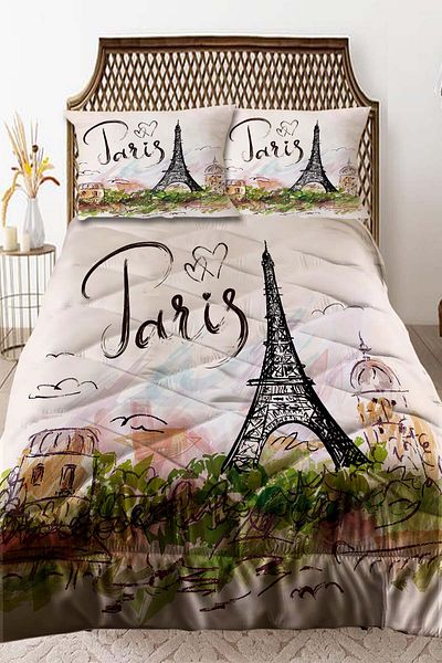 3D ELSE HALI Paris Eiffel Tower Patterned - Double Quilted Quilt Pillow