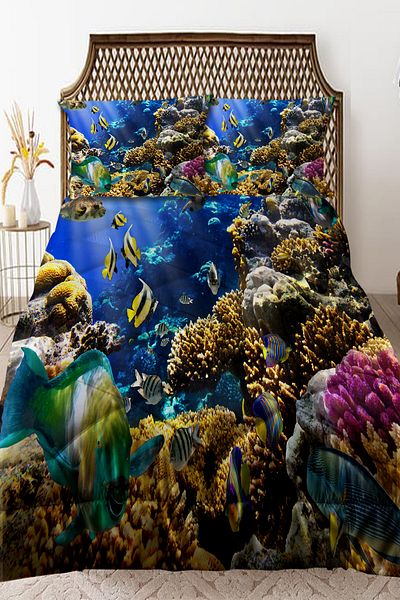 3D ELSE HALI Double Quilted Quilt Pillow - Aquarium Underwater Patterned