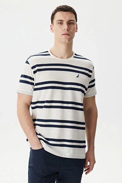 Nautica Ανδρικό μπλουζάκι Nautica Λευκό Standard Fit με κοντό μανίκι ριγέ