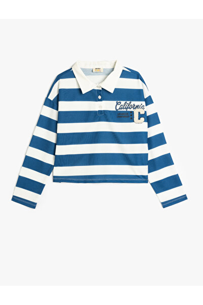 Koton Детайли на тениска с поло деколте и дълъг ръкав