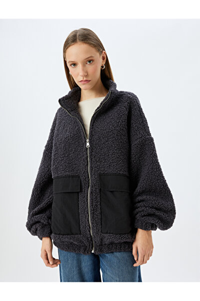 Koton Λεπτομερές βελούδινο φούτερ με φερμουάρ με γιακά