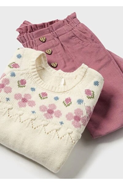MAYORAL Newborn Girl Floral Knitted Sweater and Cord Set 2519