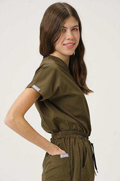 Pratik Medikal Costum de lycra Scrubs verde kaki cu mâneci liliac Doctor Nurse