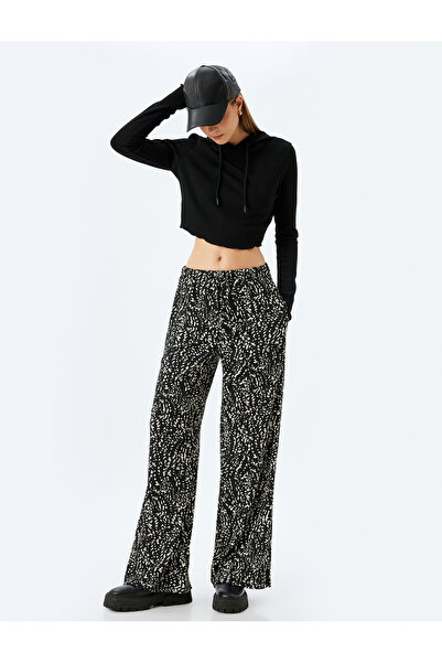 Koton Dokulu Beli Lastikli Desenli Yüksek Bel Bol Paça Pantolon