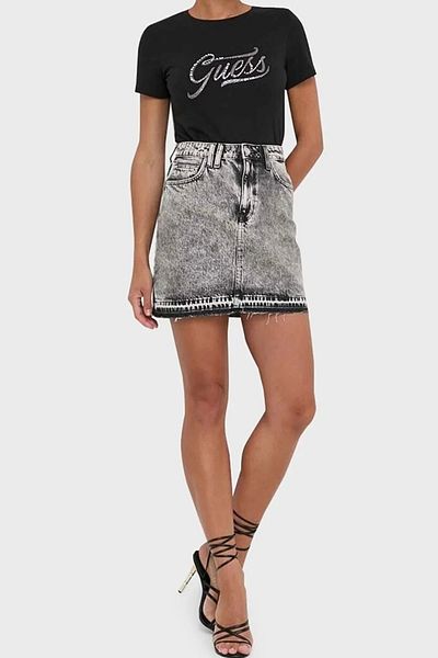 Guess Ss Cn Stone & Embro Cotton Regular Fit T Shirt W4RI52I3Z14JBLK T SHIRT W4RI52I3Z14 JBLK
