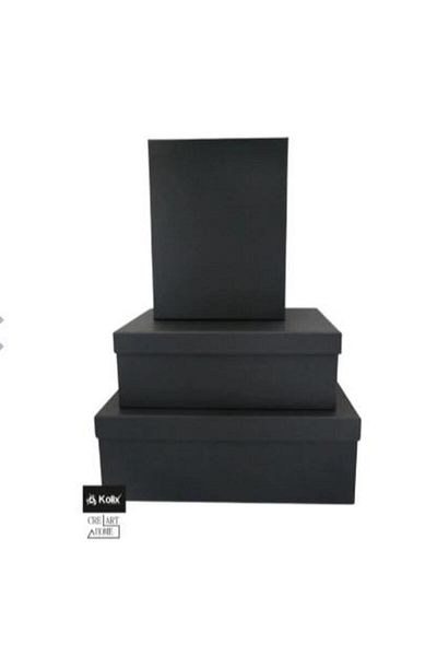 VİZYON Kolix Plain Black 3-Piece Groom Bundle Box Dowry Pendant Box