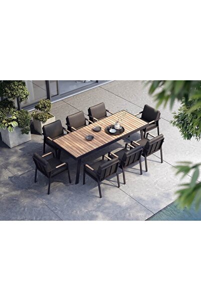 Passion Ocularis 8 Kişilik Siyah Dış Mekan Bahçe Mobilyası Yemek Masası Takım...