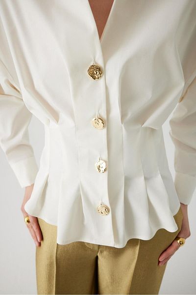 Exquise Bone Color Slim Fit Cotton Shirt