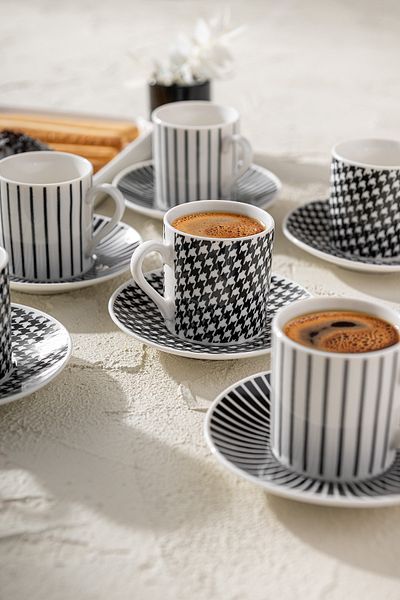 Emsan Fernanda New Bone - Black Coffee Cup Set for 6 People, 90 ml