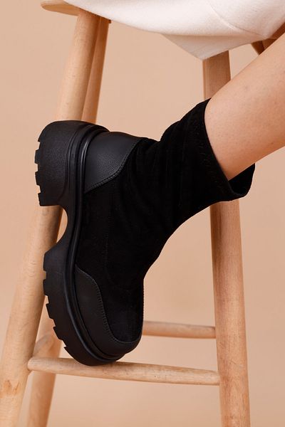 Getcho Honor Γυναικείες Suede Diver Μαύρες μπότες με χοντρό τακούνι
