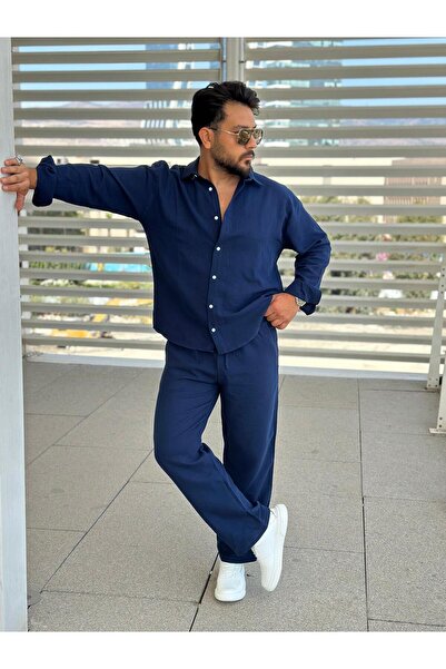 Baycombine35 Ανδρικό Σετ πουκάμισο με φαρδύ πάτο από ύφασμα μουσελίνας