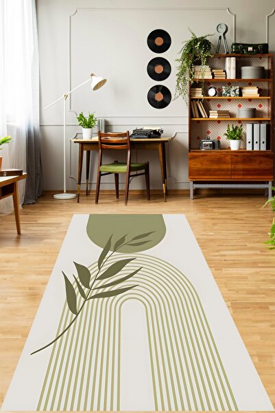 on the clouds Yeşil Bohem Tarz Yapraklı Şekilli Minimal Yıkanabilir Kaymaz Ta...