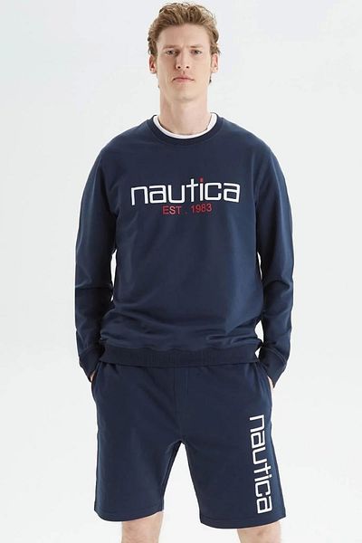 Nautica Nautıca Men's Navy Blue Standard Fit Printed Sweatshirt