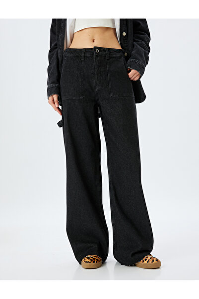 Koton Wide Leg Regular Waist Button Pocket Detailed Jeans - Wide Leg Jeans