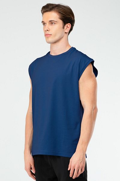 speedlife Indigo Oversize Cotton Crew Neck Men's Sports Undershirt Xf1603