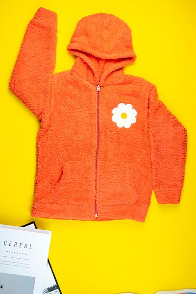 Yalçınoğlu Warm Green Plush Jacket for Kids, Flower Motif