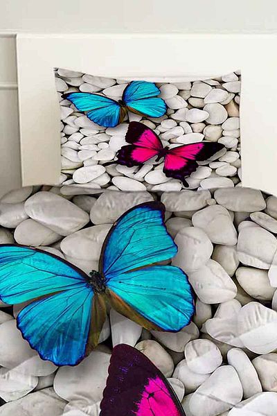 3D ELSE HALI Pink Blue Butterflies Patterned Double Quilted Quilt Pillowcase