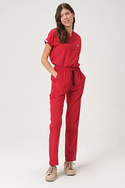 Pratik Medikal Lycra Scrubs Κόκκινο μανίκι νυχτερίδας Doctor Nurse Στολή φανέλας