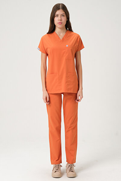 Pratik Medikal Costum din jerseu pentru medic și asistentă cu mâneci lycra Scrubs Salmon