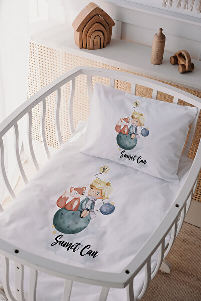 Lilabio %100 Pamuk Saten Isme Özel Isimli Anne Yanı Beşik Nevresim Takımı Küç...