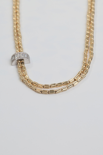 Naze Kuyumculuk 14 Ayar Altın Baget Taşlı İtalyan Kolye