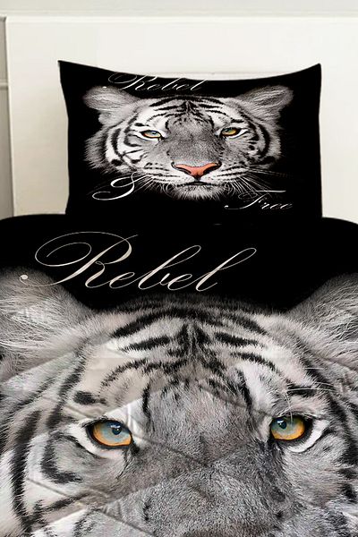 Else Halı Black Gray Tiger Patterned Double Person Quilted Quilt Pillowcase