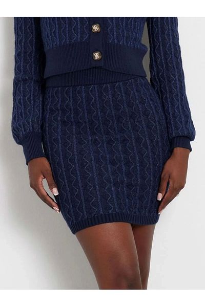 Guess Women's Rope Knitted Knitwear Navy Blue Mini Skirt