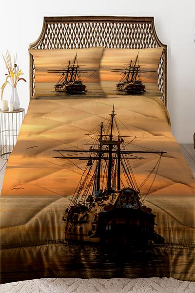 Else Dekor Sea Patterned Double Sailing Pillow - Quilted and Covered