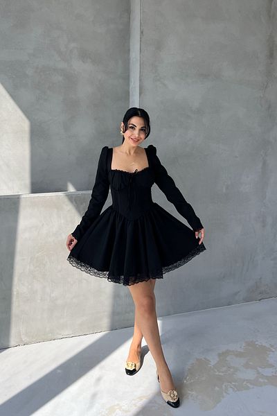 Seda Yalçın Atelier Black Dream Corset Detailed Long Sleeve Dress