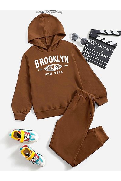 BENROMA Унисекс детски анцуг с щампа Brooklyn - голям размер