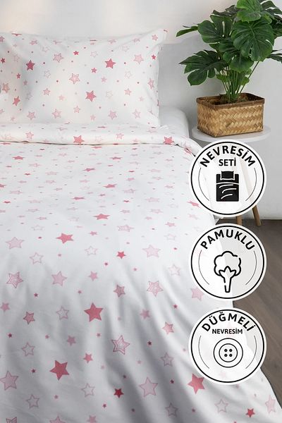 FAVORA Star Pink Single Ranforce Quilt Cover Set