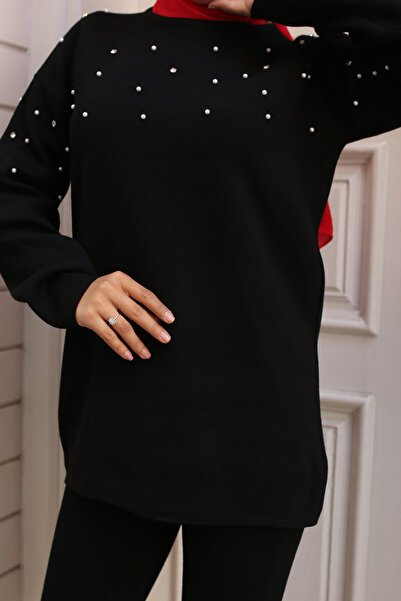 benguen 6205 Stone Detailed Knitwear Set Black