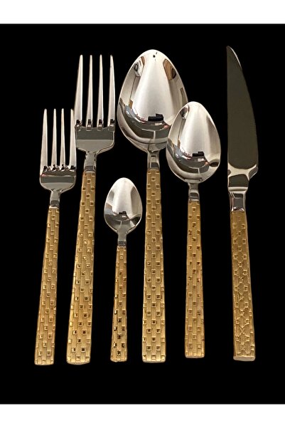 CNS HOME Artful Hasır Gold Dekor Delüks Kutulu 36 Parça 6 Kişilik Çatal Kaşık...