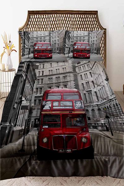 Else Dekor Red Bus London Patterned Double Quilted Quilt with Pillow Cover