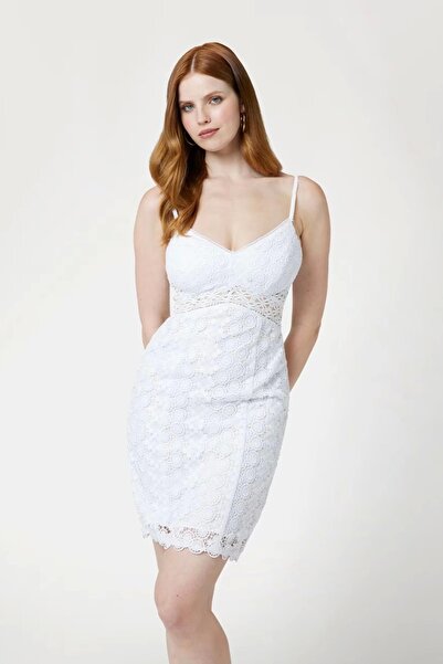 Guess SL SHERRY LACE DRESS Kadın Beyaz Elbise W4YK60KCCR0-G011