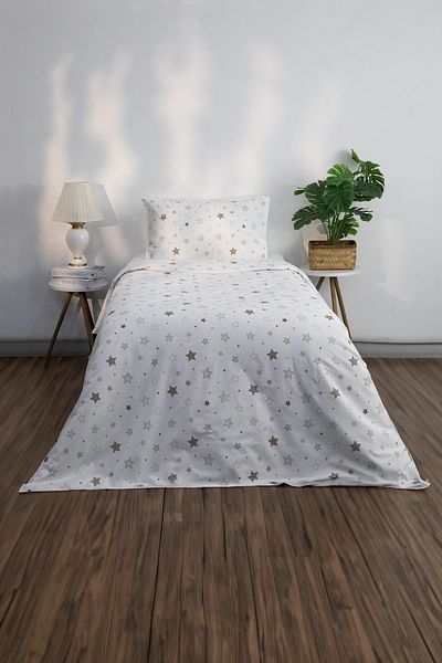 FAVORA Yıldız Ranforce Single Cotton Duvet Cover Set - Ecru/Mink
