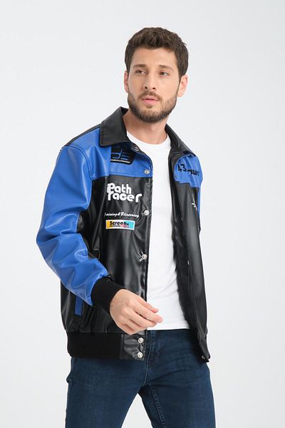 Rocqerx R-2384 Garni Κέντημα Λεπτομερές δερμάτινο παλτό με επένδυση