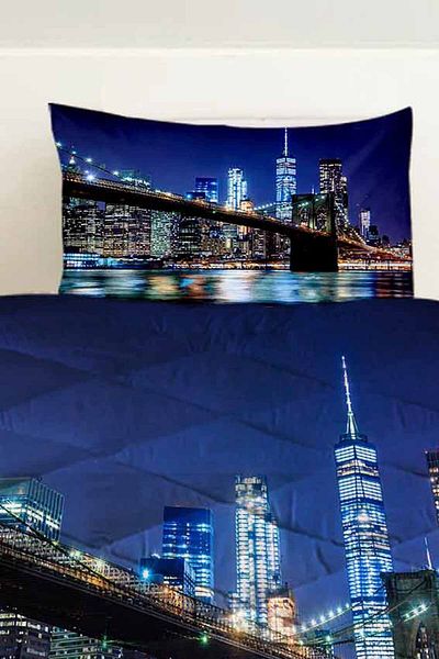 Else Dekor Double Quilted Quilt Pillow - City Landscape Patterned, Covered
