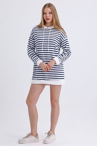MD trend Hanorac lung oversize cu glugă, cu dungi
