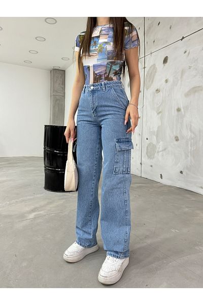 BİKELİFE Pantaloni cargo largi cu talie înaltă de damă