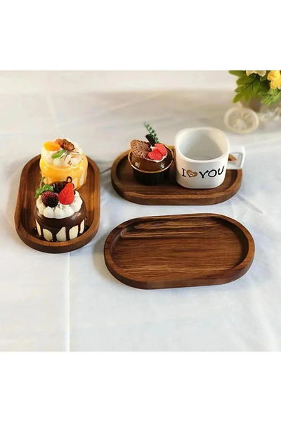 ataşbey 2 Adet Ahşap Tepsi Çay Tepsisi Kahve Tepsisi Sunum Tepsisi Sunumluk
