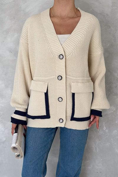 FEMELLE Cardigan de tricotaj supradimensionat colorat - buzunare cu nasturi